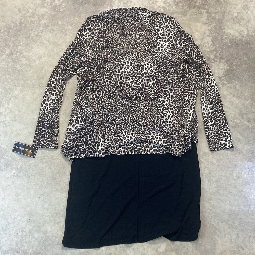 Jessica Howard NWT Women's 14 Black Sheath Dress Leopard Print Attached Jacket - Picture 5 of 10